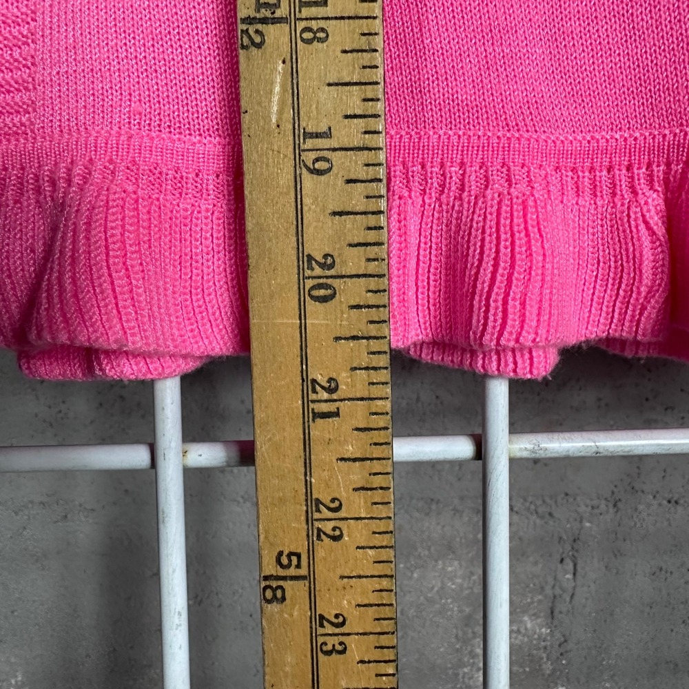 Lilly Pulitzer Womens Pink Ruffle Hem Ribbed 3/4 Sleeve Knit Sweater Top Size M - Picture 3 of 7